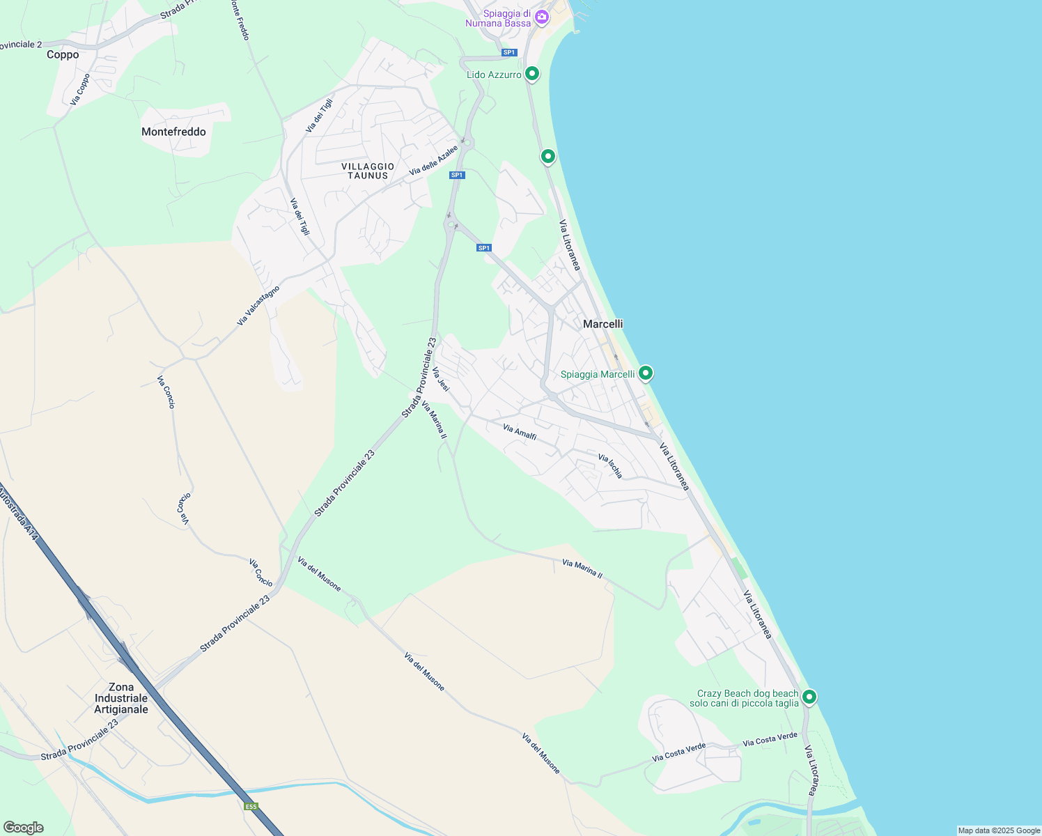 map of restaurants, bars, coffee shops, grocery stores, and more near 37 Via Sorrento in Marcelli