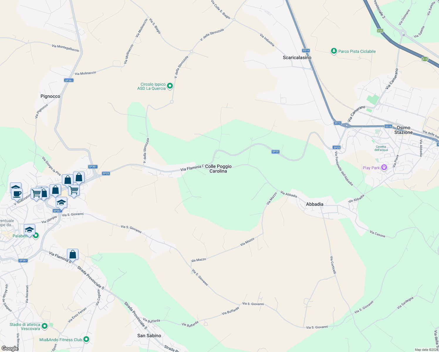 map of restaurants, bars, coffee shops, grocery stores, and more near 2 Via Abbadia in Abbadia