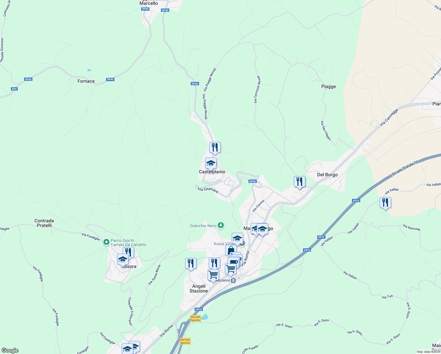 map of restaurants, bars, coffee shops, grocery stores, and more near 2 Via Sabatucci in Castelplanio