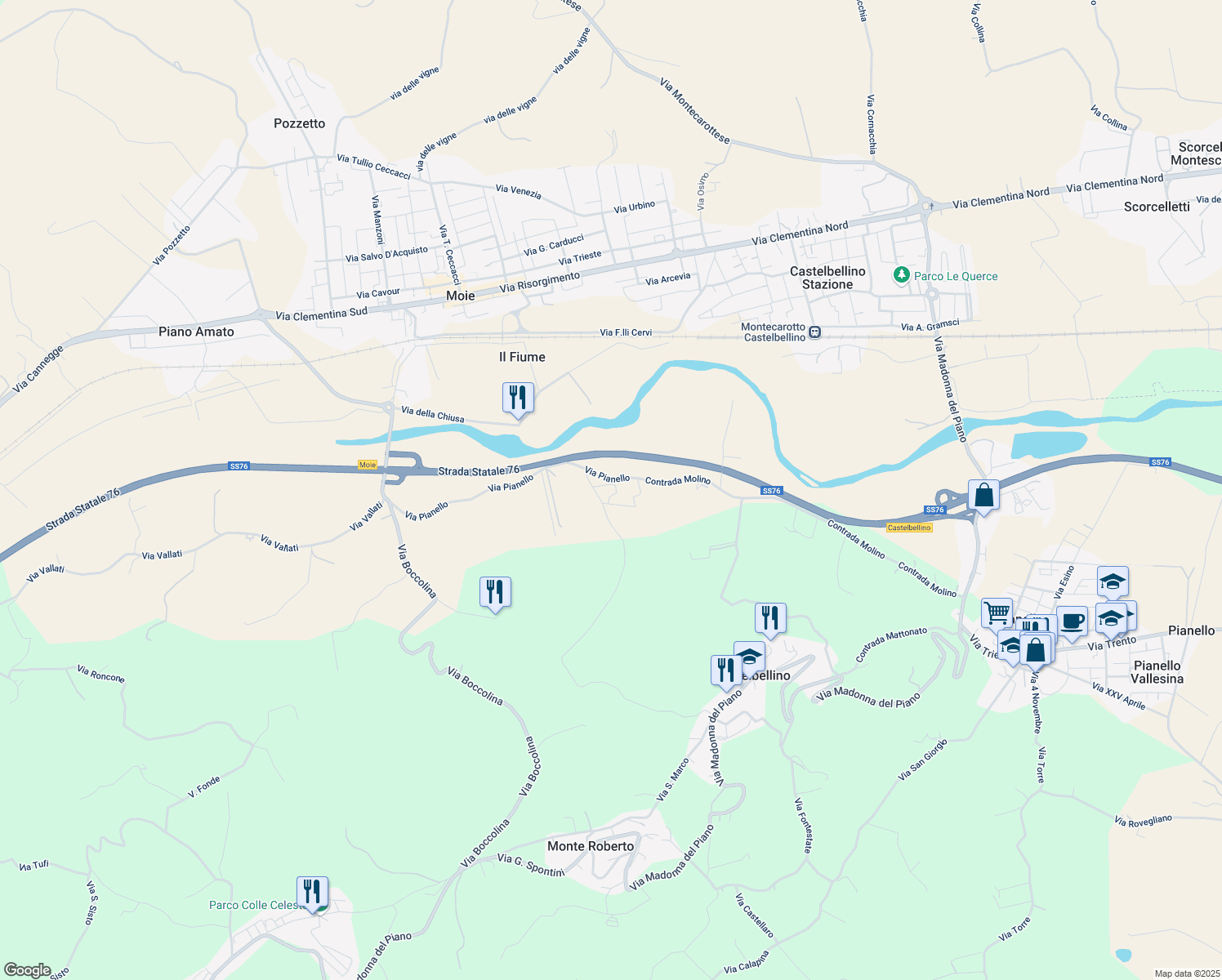 map of restaurants, bars, coffee shops, grocery stores, and more near 5 Via Pianello in Provincia di Ancona