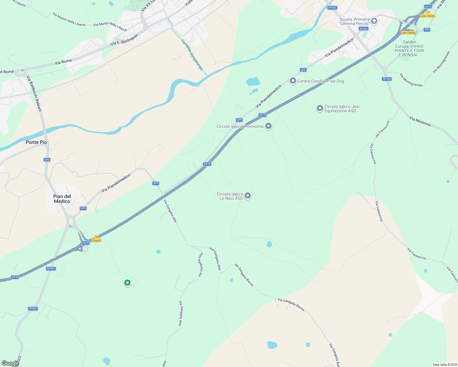map of restaurants, bars, coffee shops, grocery stores, and more near 63 Via Piandelmedico in Provincia di Ancona