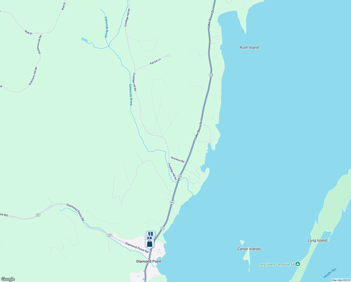 map of restaurants, bars, coffee shops, grocery stores, and more near 10 Park Ridge Road in Diamond Point