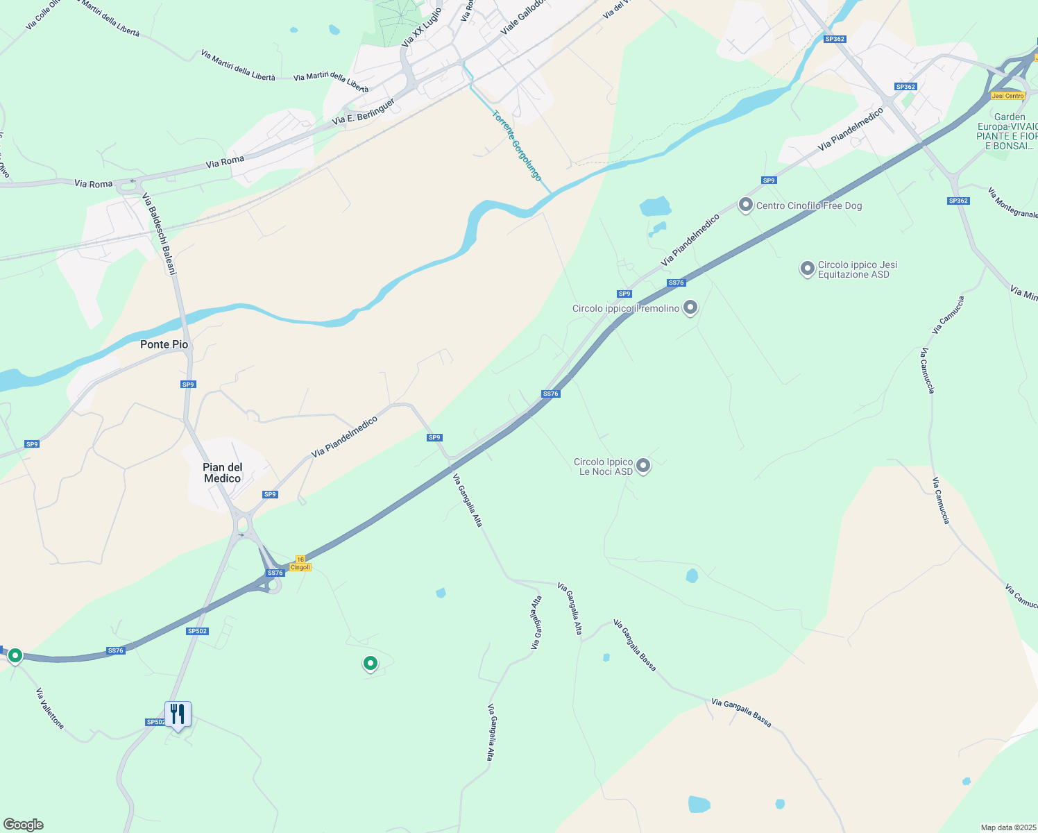 map of restaurants, bars, coffee shops, grocery stores, and more near Via Piandelmedico in Provincia di Ancona