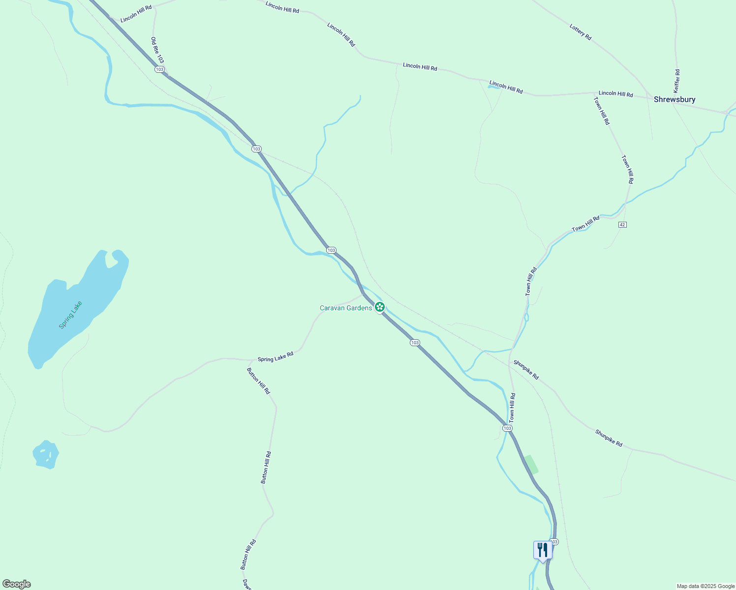 map of restaurants, bars, coffee shops, grocery stores, and more near 4431 Vermont 103 in Shrewsbury