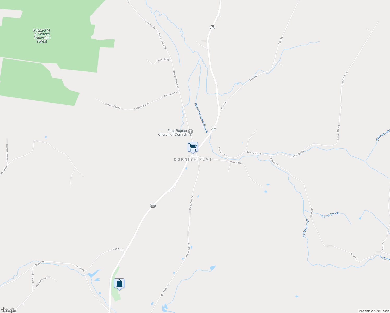 map of restaurants, bars, coffee shops, grocery stores, and more near 60 School Street in Cornish