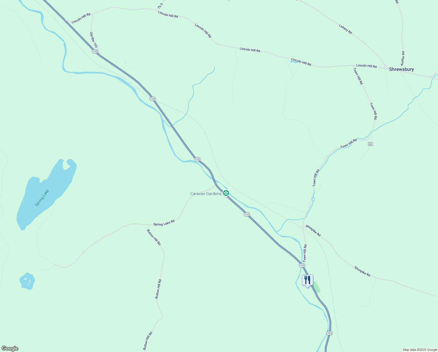 map of restaurants, bars, coffee shops, grocery stores, and more near 4431 Vermont 103 in Shrewsbury
