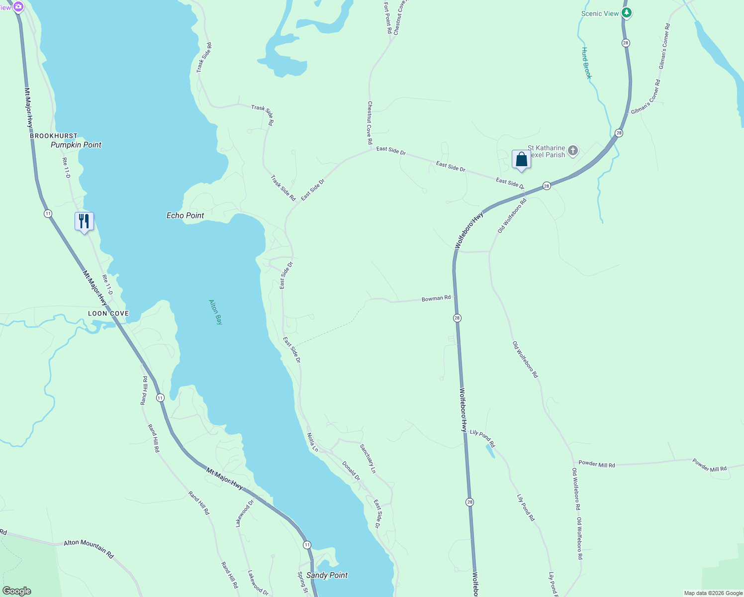 map of restaurants, bars, coffee shops, grocery stores, and more near 15 Manbow Road in Alton