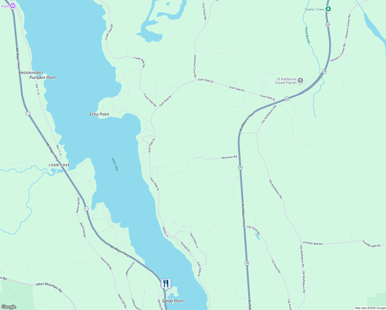 map of restaurants, bars, coffee shops, grocery stores, and more near 15 Manbow Road in Alton