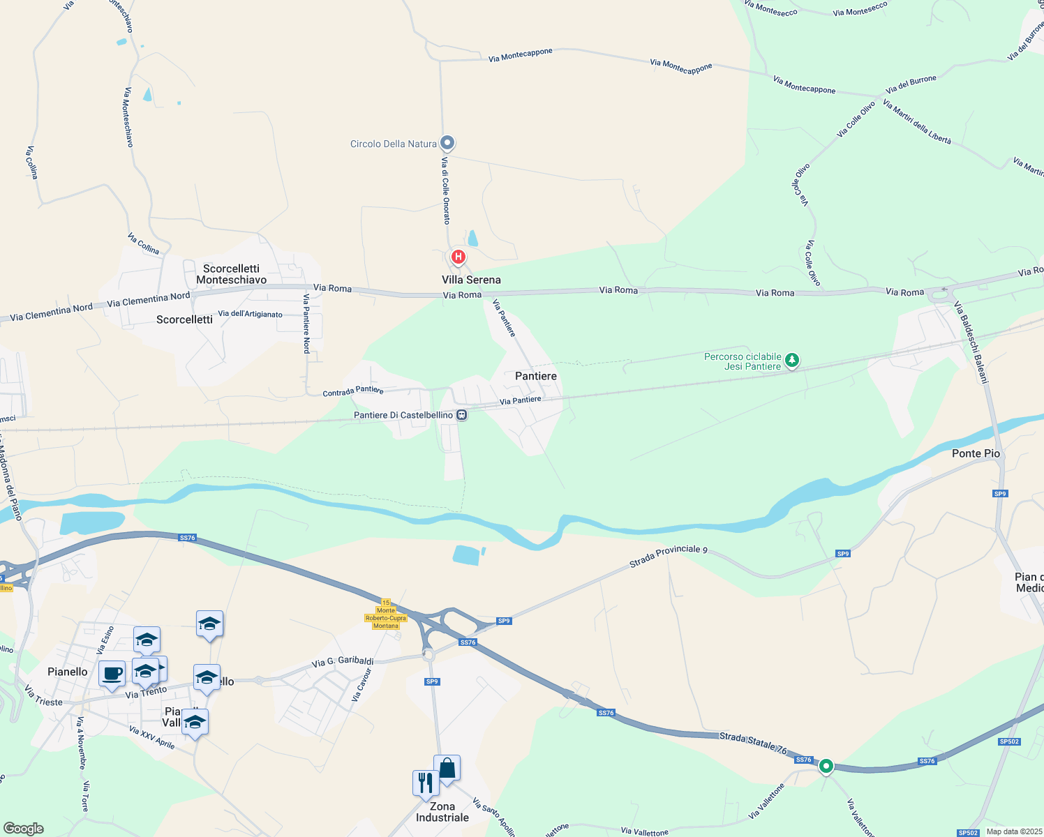 map of restaurants, bars, coffee shops, grocery stores, and more near 69 Contrada Pantiere in Provincia di Ancona