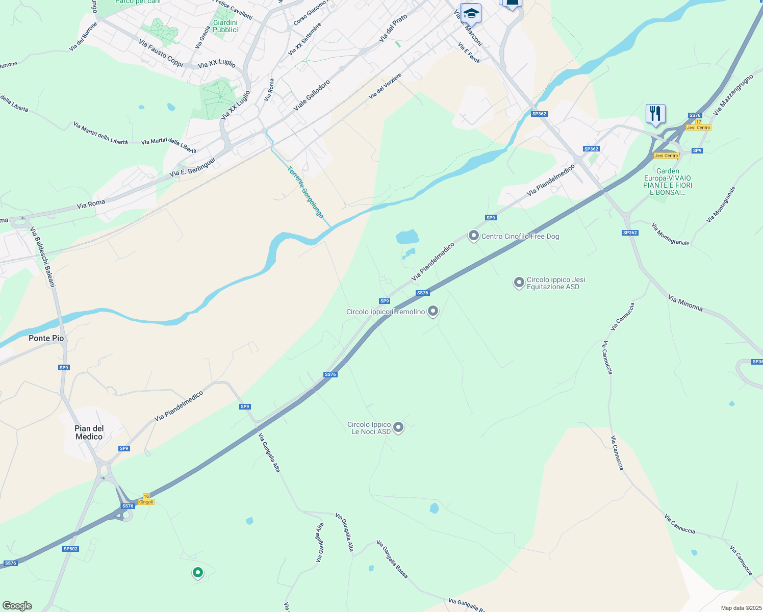 map of restaurants, bars, coffee shops, grocery stores, and more near 28QUATER Via Piandelmedico in Ancona