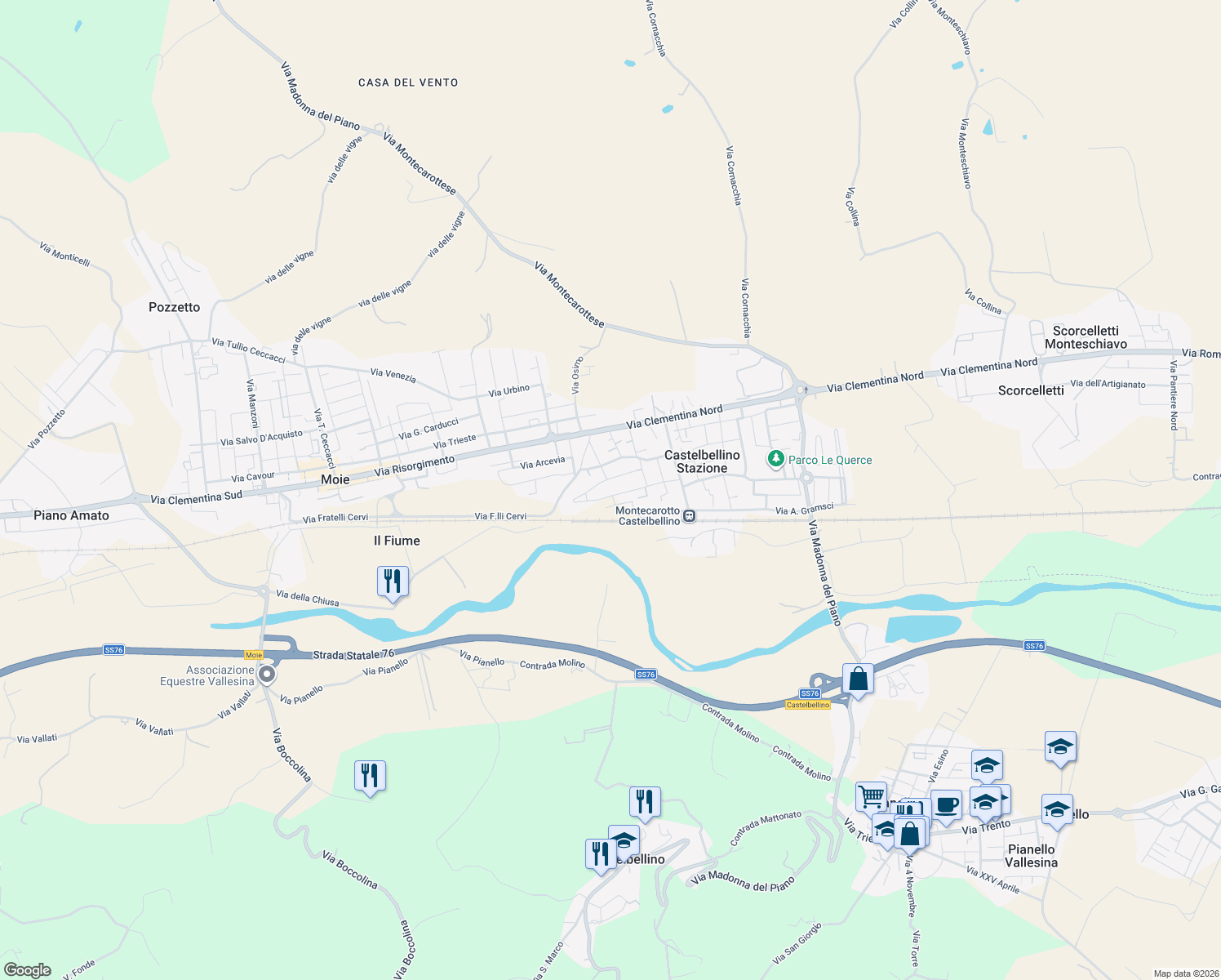 map of restaurants, bars, coffee shops, grocery stores, and more near 18 Via Giovanni Falcone in Provincia di Ancona
