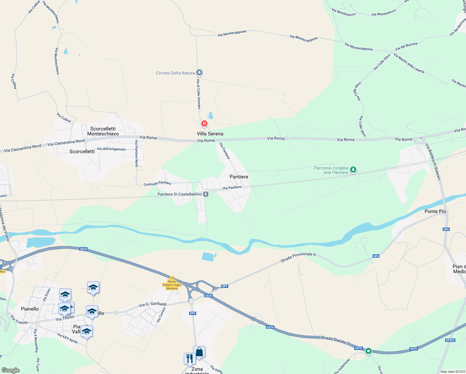 map of restaurants, bars, coffee shops, grocery stores, and more near 94 Via Pantiere in Pantiere