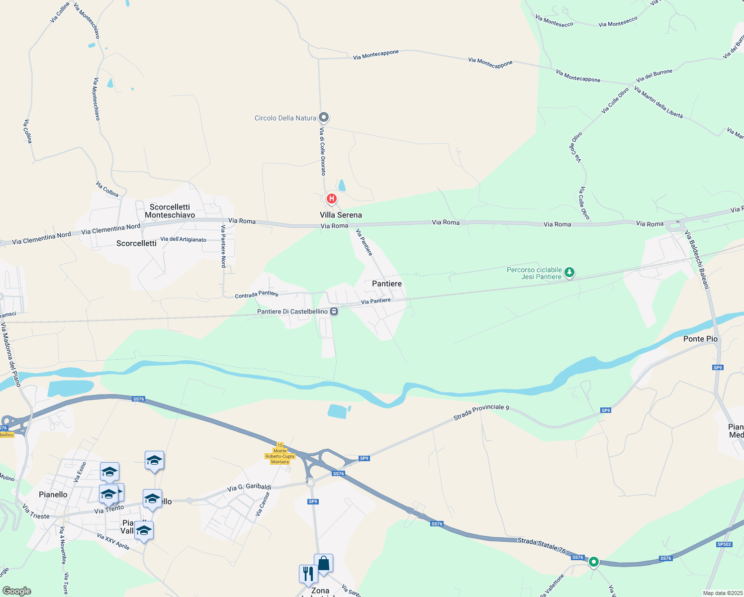 map of restaurants, bars, coffee shops, grocery stores, and more near 94 Via Pantiere in Pantiere