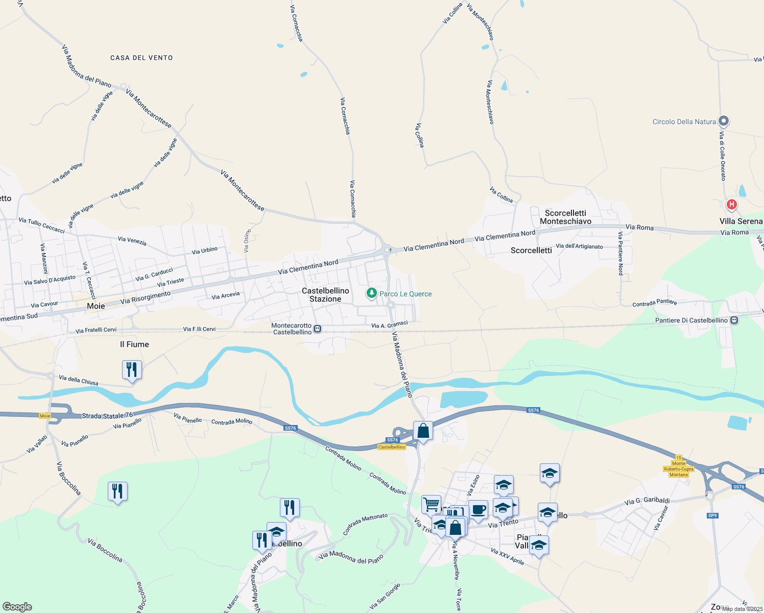 map of restaurants, bars, coffee shops, grocery stores, and more near 54 Viale Papa Giovanni XXIII in Castelbellino Stazione