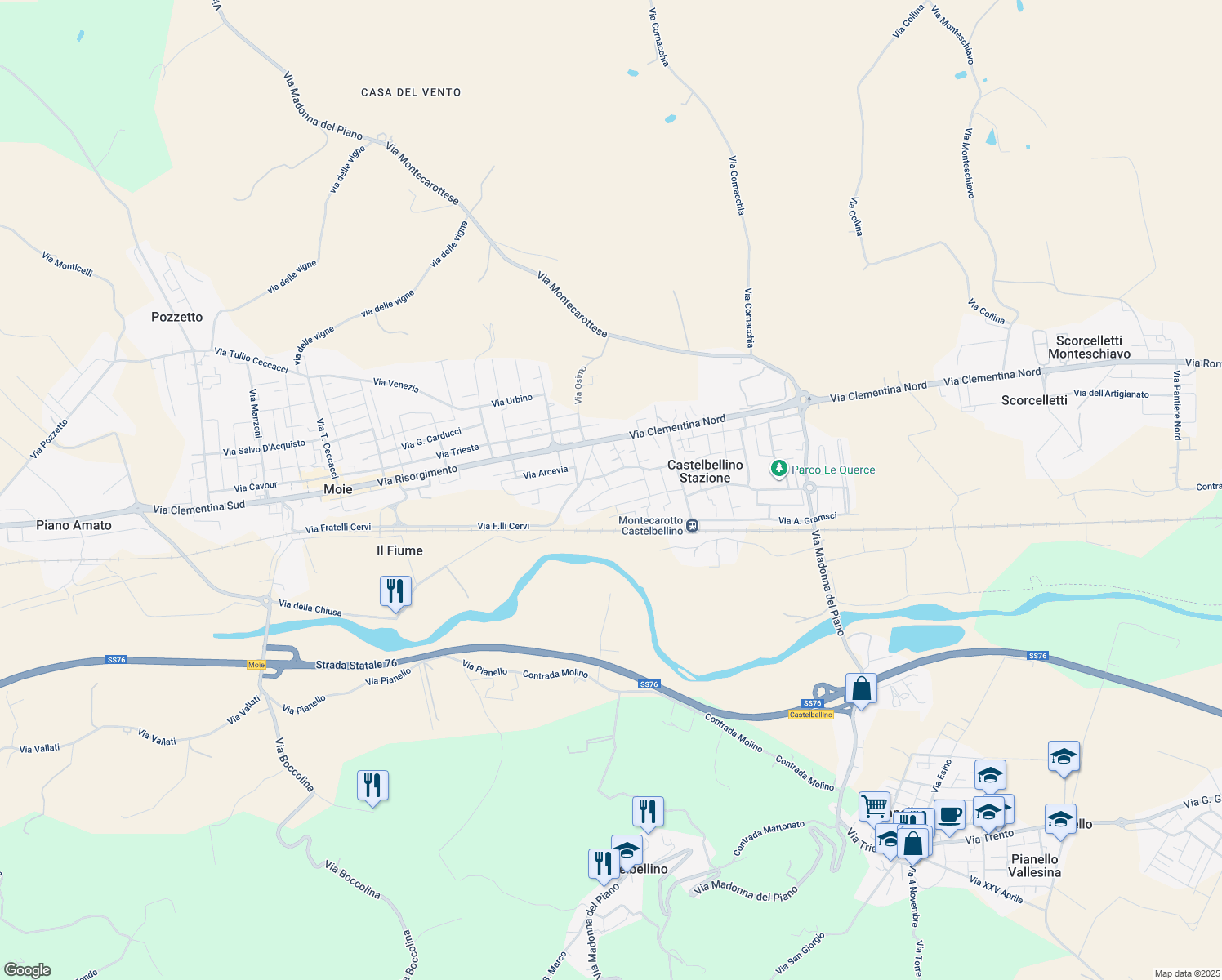 map of restaurants, bars, coffee shops, grocery stores, and more near 18 Via Giovanni Falcone in Provincia di Ancona