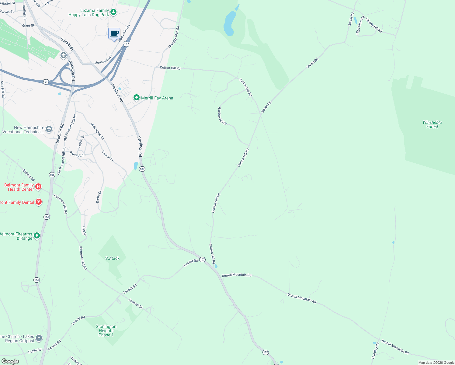 map of restaurants, bars, coffee shops, grocery stores, and more near 135 Cotton Hill Rd in Belmont