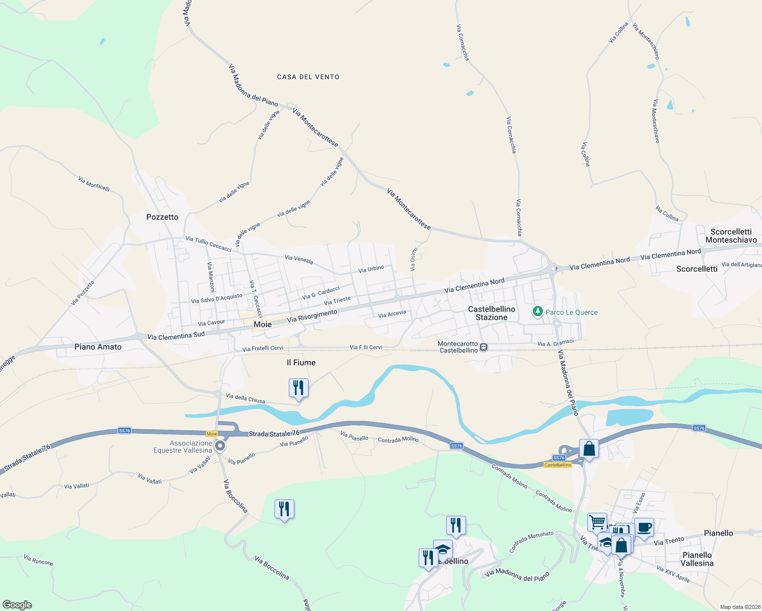 map of restaurants, bars, coffee shops, grocery stores, and more near 290 Via Risorgimento in Moie