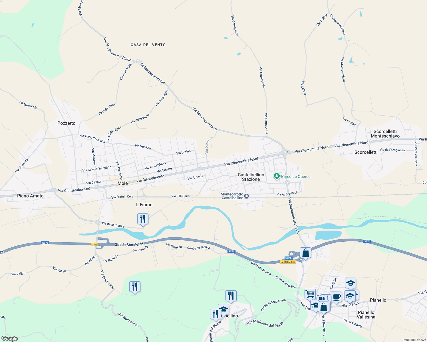 map of restaurants, bars, coffee shops, grocery stores, and more near 1 Via B. Buozzi in Castelbellino Stazione