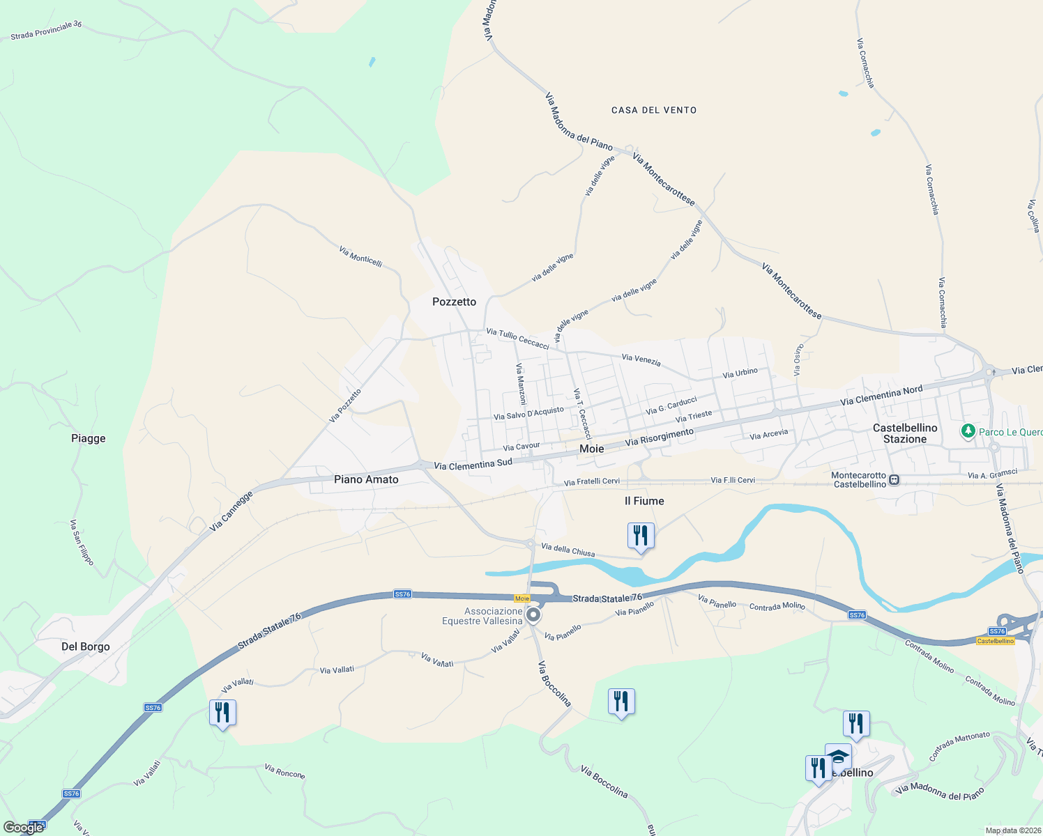 map of restaurants, bars, coffee shops, grocery stores, and more near 21 Via Salvo D'Acquisto in Moie