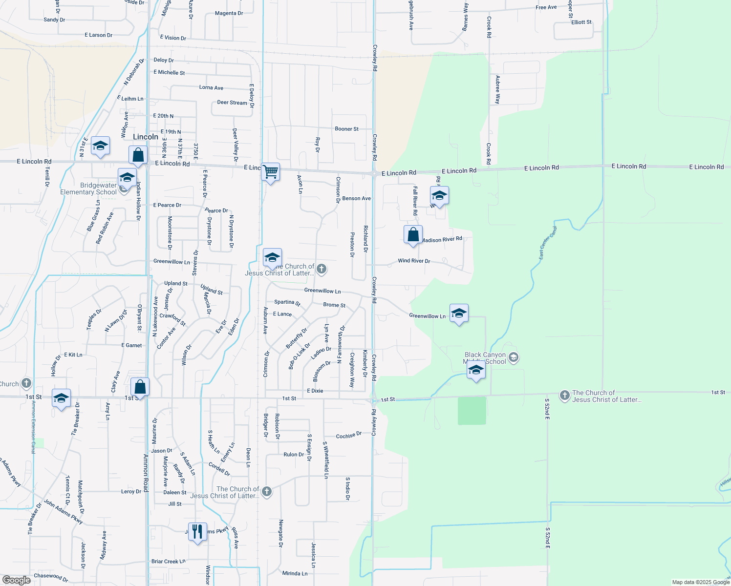 map of restaurants, bars, coffee shops, grocery stores, and more near 4465 Greenwillow Lane in Idaho Falls