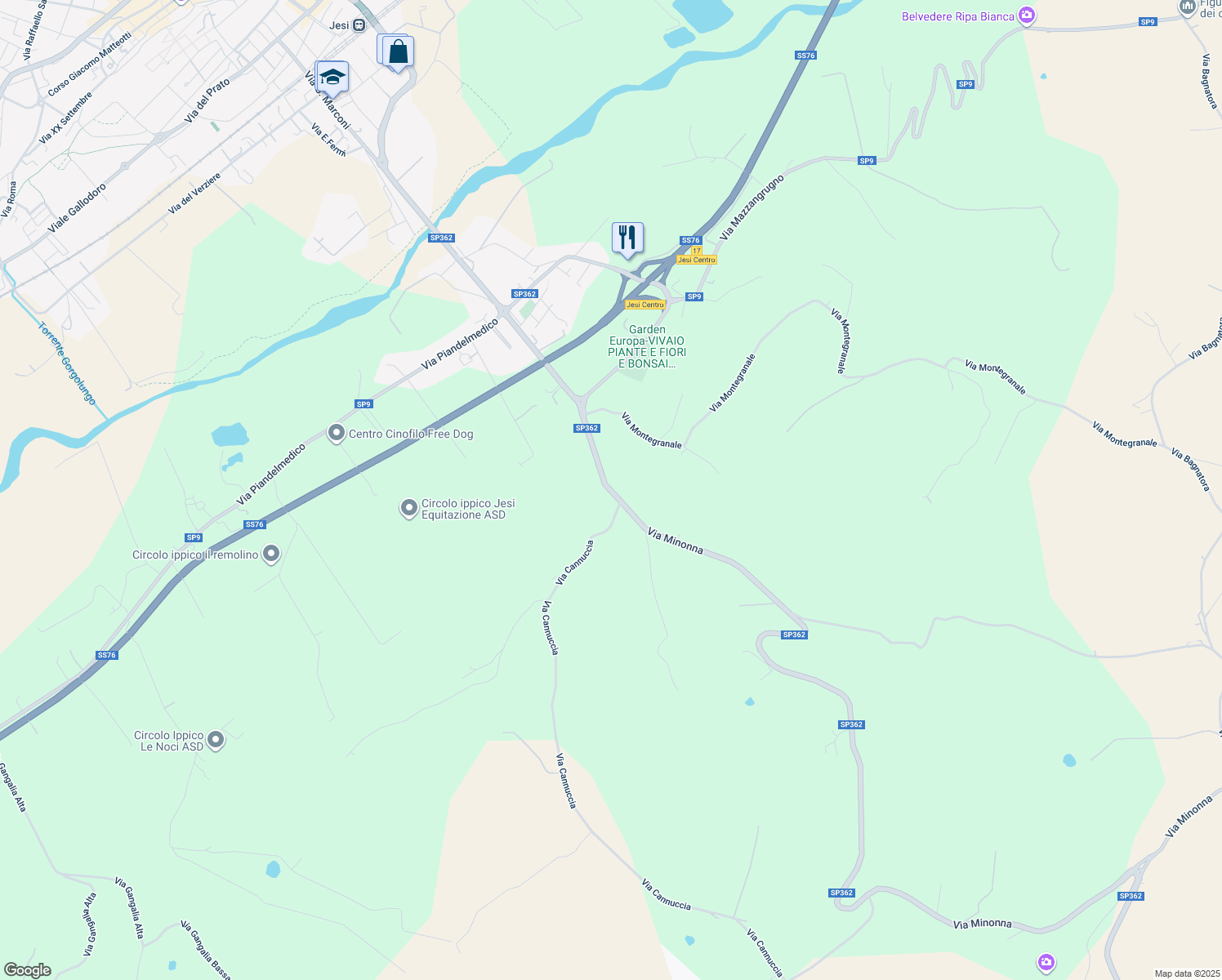map of restaurants, bars, coffee shops, grocery stores, and more near 11 Via Minonna in Provincia di Ancona
