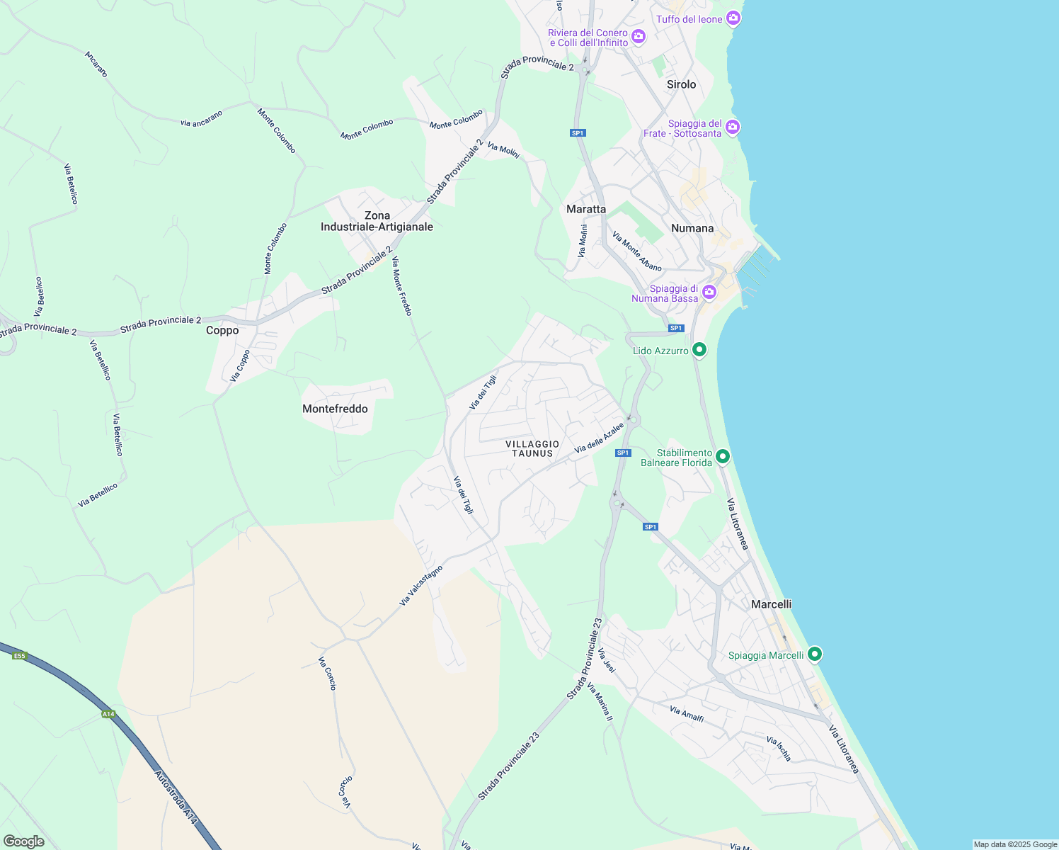 map of restaurants, bars, coffee shops, grocery stores, and more near 12 Via delle Querce in Provincia di Ancona