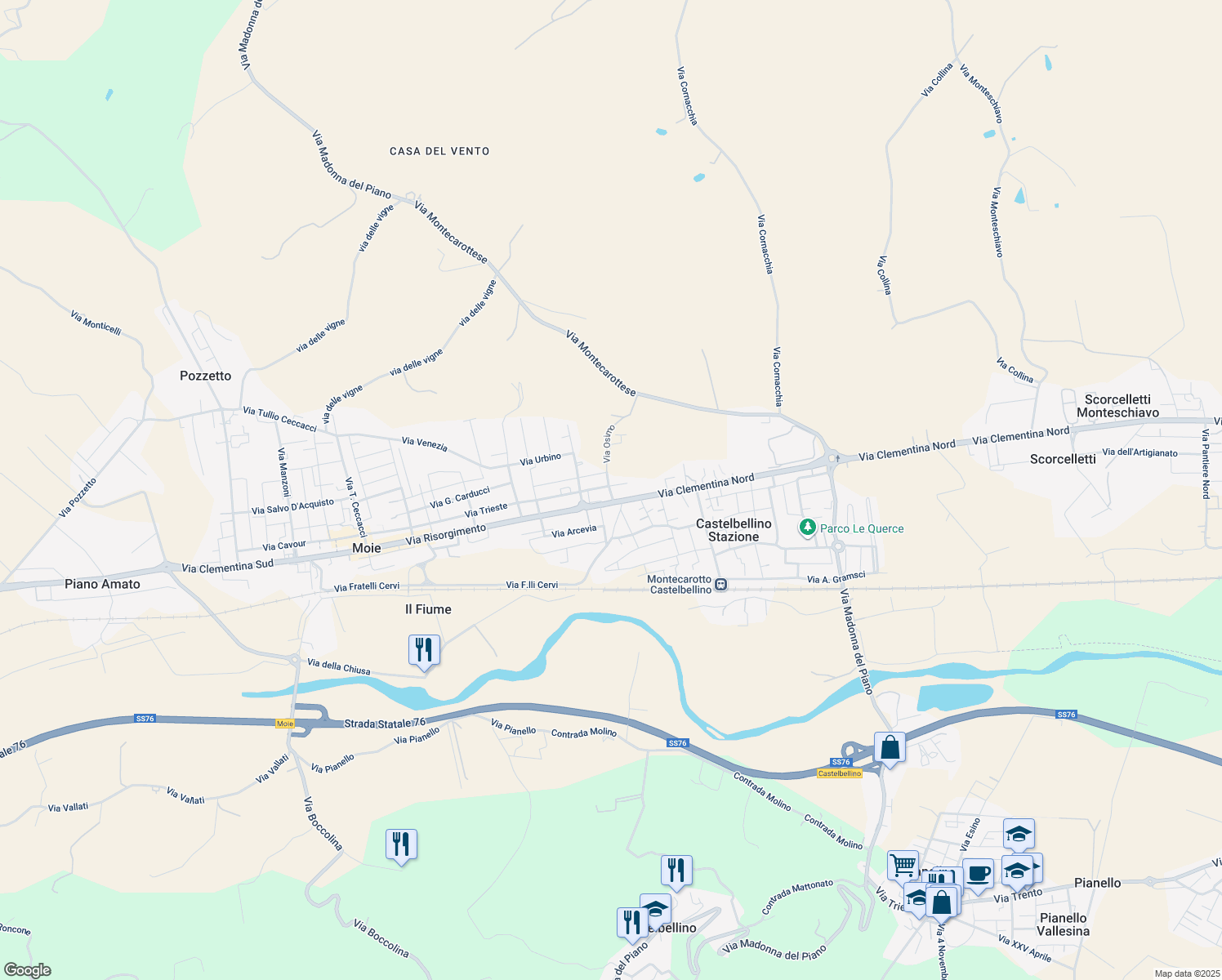 map of restaurants, bars, coffee shops, grocery stores, and more near 1 Via B. Buozzi in Castelbellino Stazione