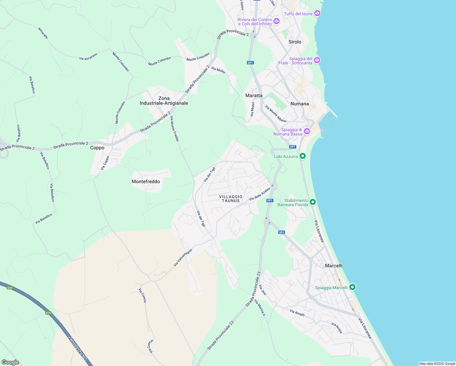 map of restaurants, bars, coffee shops, grocery stores, and more near 25 Via delle Querce in Villaggio Taunus