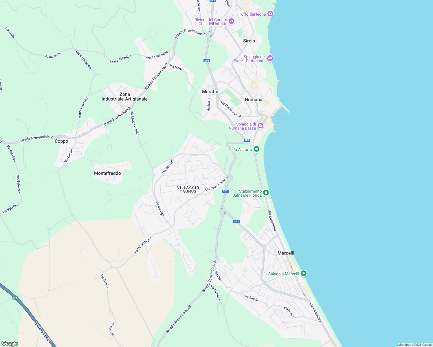 map of restaurants, bars, coffee shops, grocery stores, and more near 3 Via Gerani in Provincia di Ancona