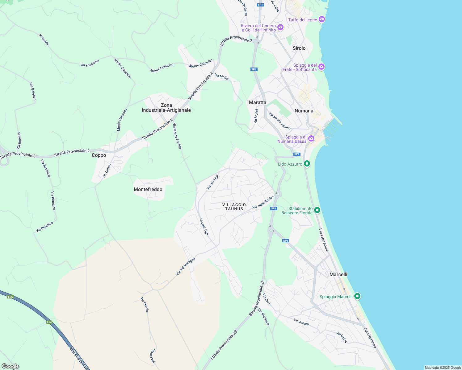 map of restaurants, bars, coffee shops, grocery stores, and more near 25 Via delle Querce in Provincia di Ancona