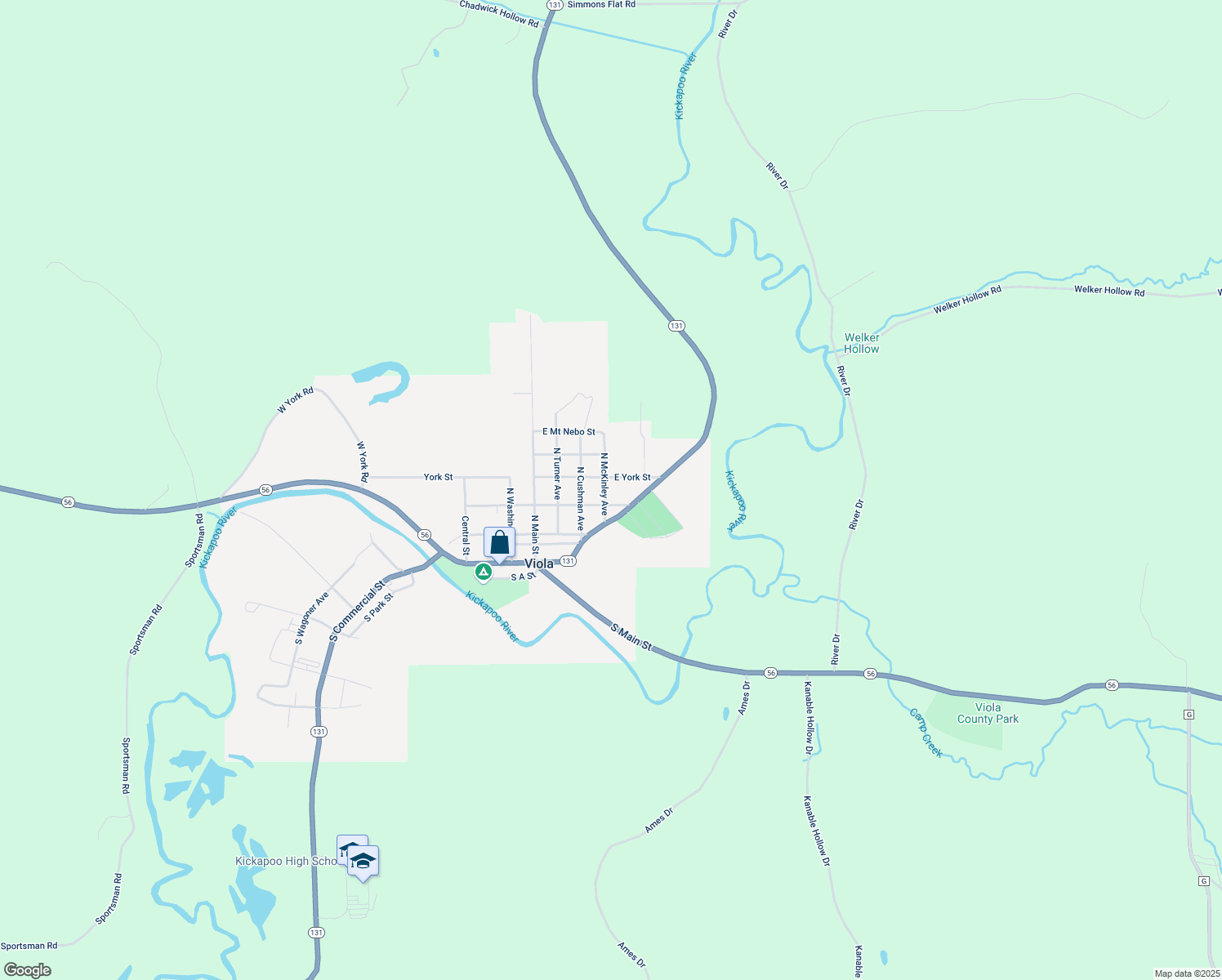 map of restaurants, bars, coffee shops, grocery stores, and more near 312 North McKinley Avenue in Viola