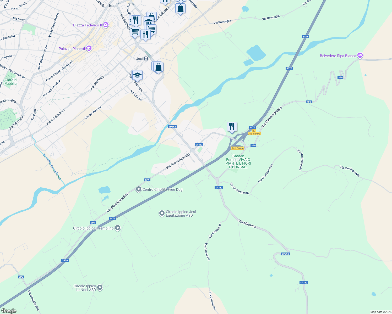 map of restaurants, bars, coffee shops, grocery stores, and more near 22 Via Minonna in Jesi