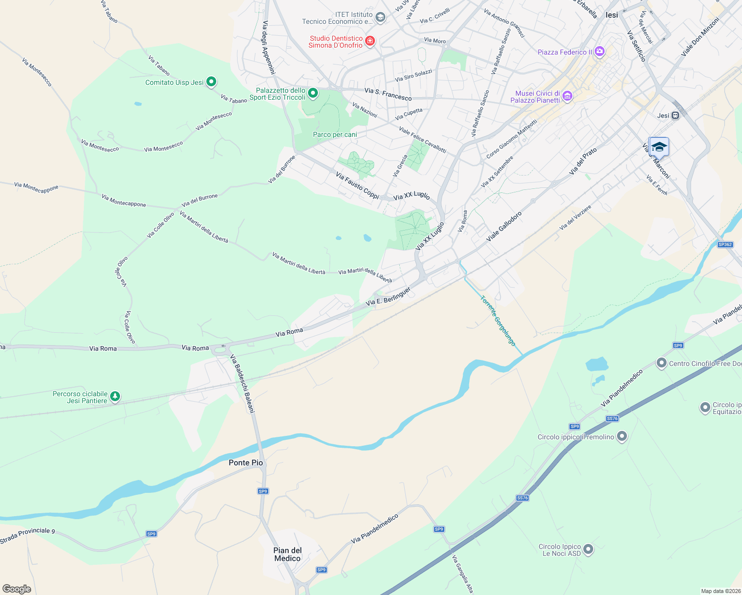 map of restaurants, bars, coffee shops, grocery stores, and more near 1 Punto Borioni in Jesi