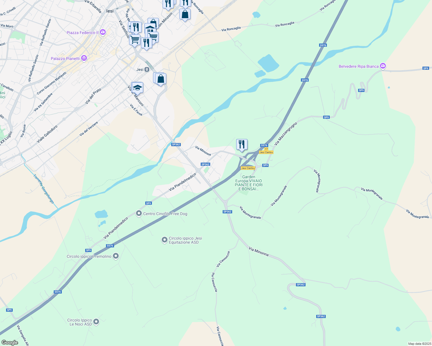 map of restaurants, bars, coffee shops, grocery stores, and more near 1TE Via Tronto in Jesi