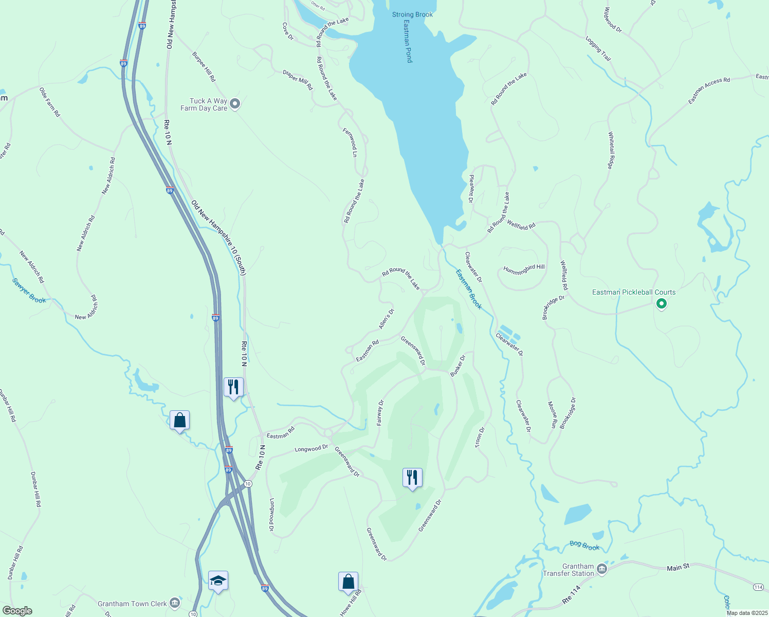 map of restaurants, bars, coffee shops, grocery stores, and more near 10 Allen's Drive in Grantham