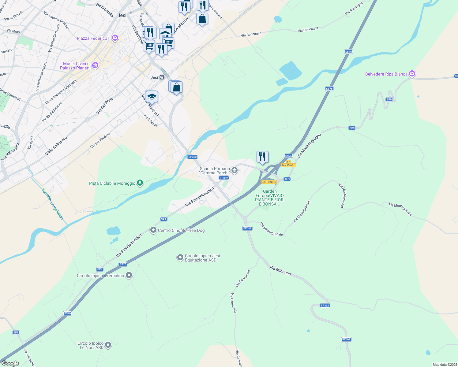 map of restaurants, bars, coffee shops, grocery stores, and more near 18 Via Musone in Jesi