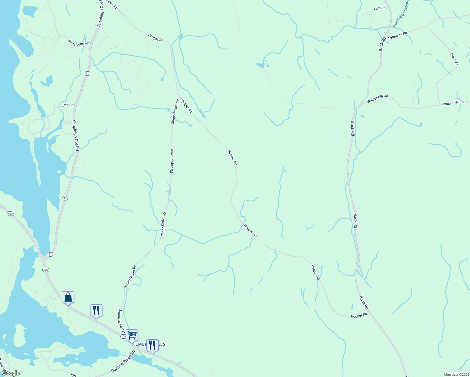 map of restaurants, bars, coffee shops, grocery stores, and more near 350 Hooper Road in Shapleigh