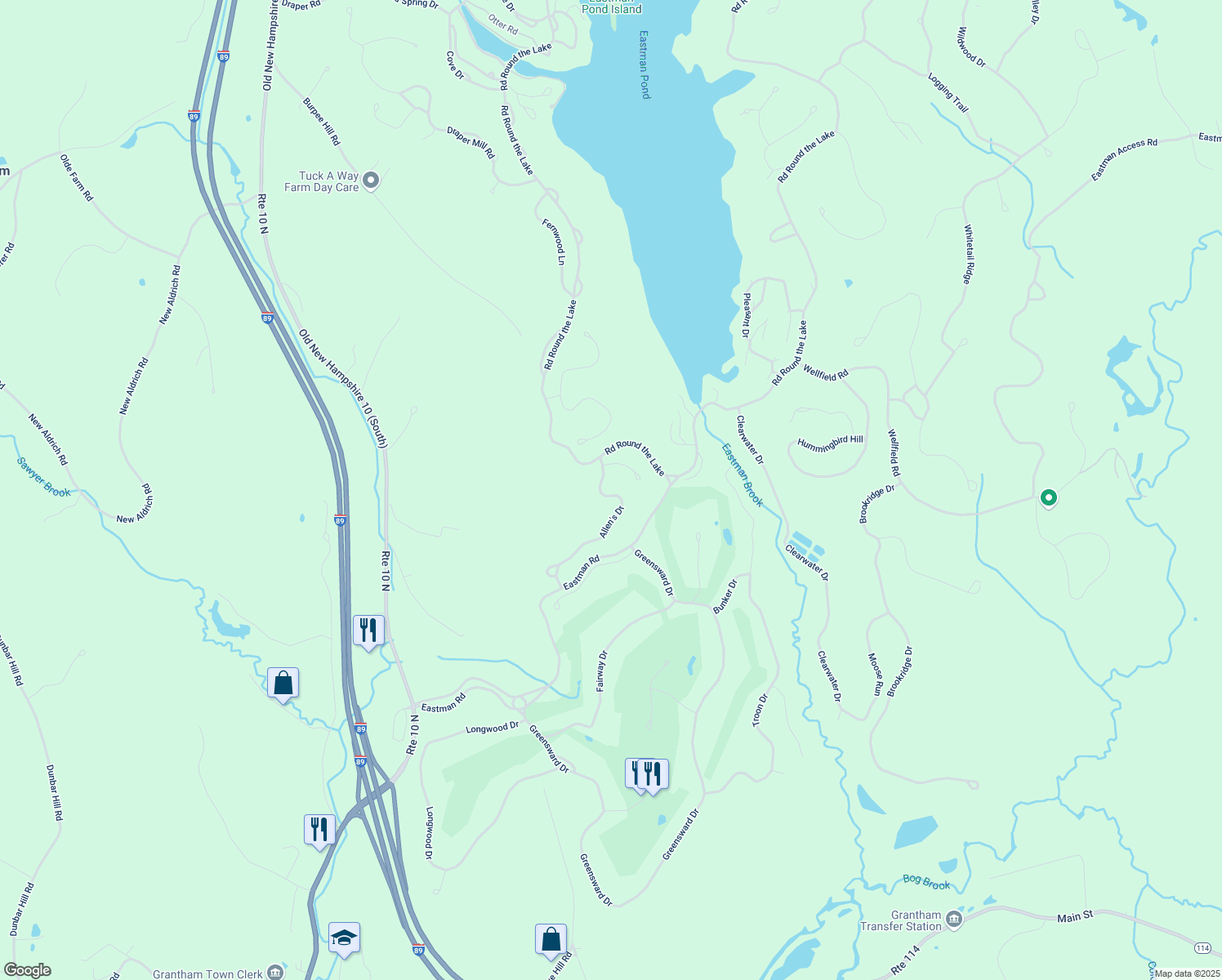 map of restaurants, bars, coffee shops, grocery stores, and more near 5 Allen's Drive in Grantham