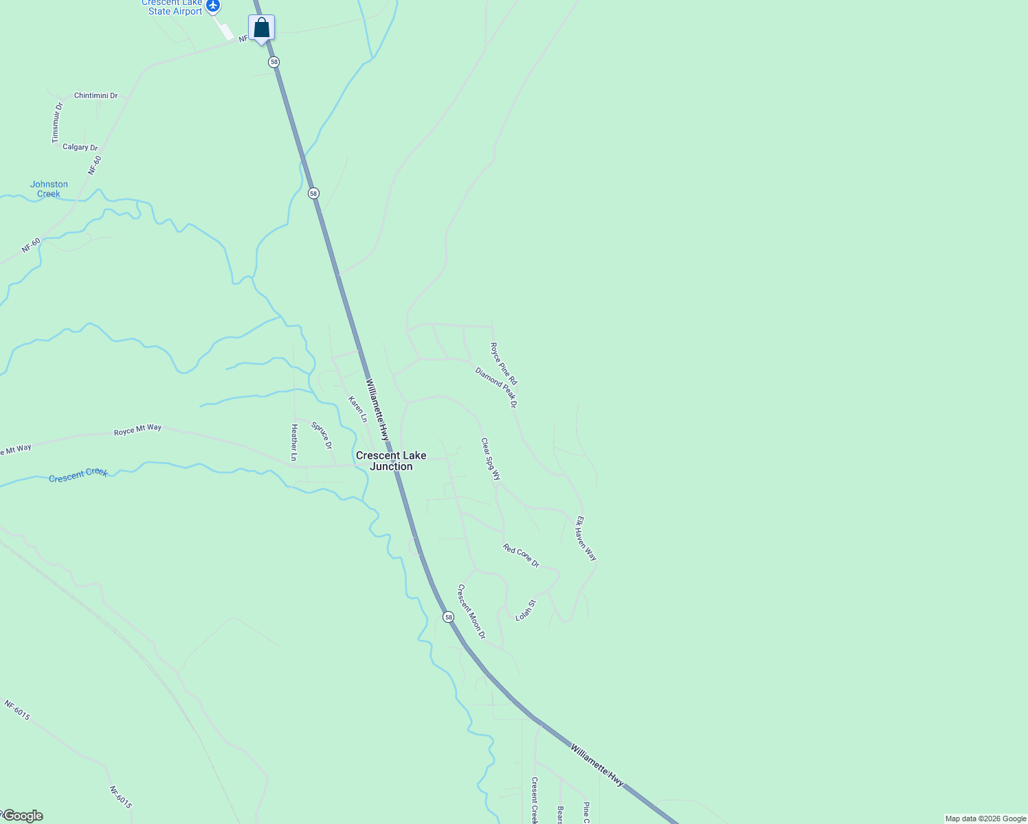 map of restaurants, bars, coffee shops, grocery stores, and more near Diamond Peak Drive in Klamath County