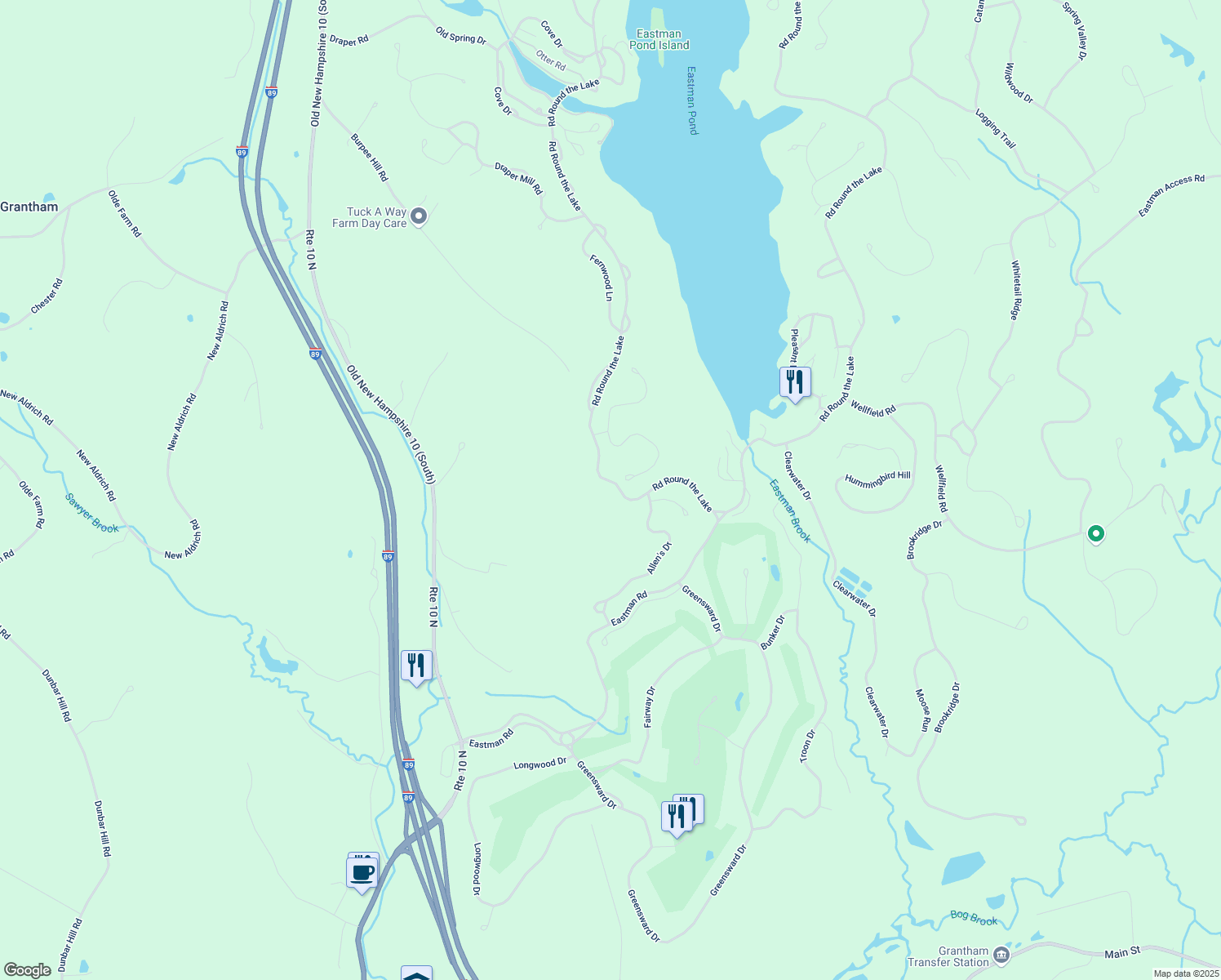 map of restaurants, bars, coffee shops, grocery stores, and more near 34 Slalom Drive in Grantham