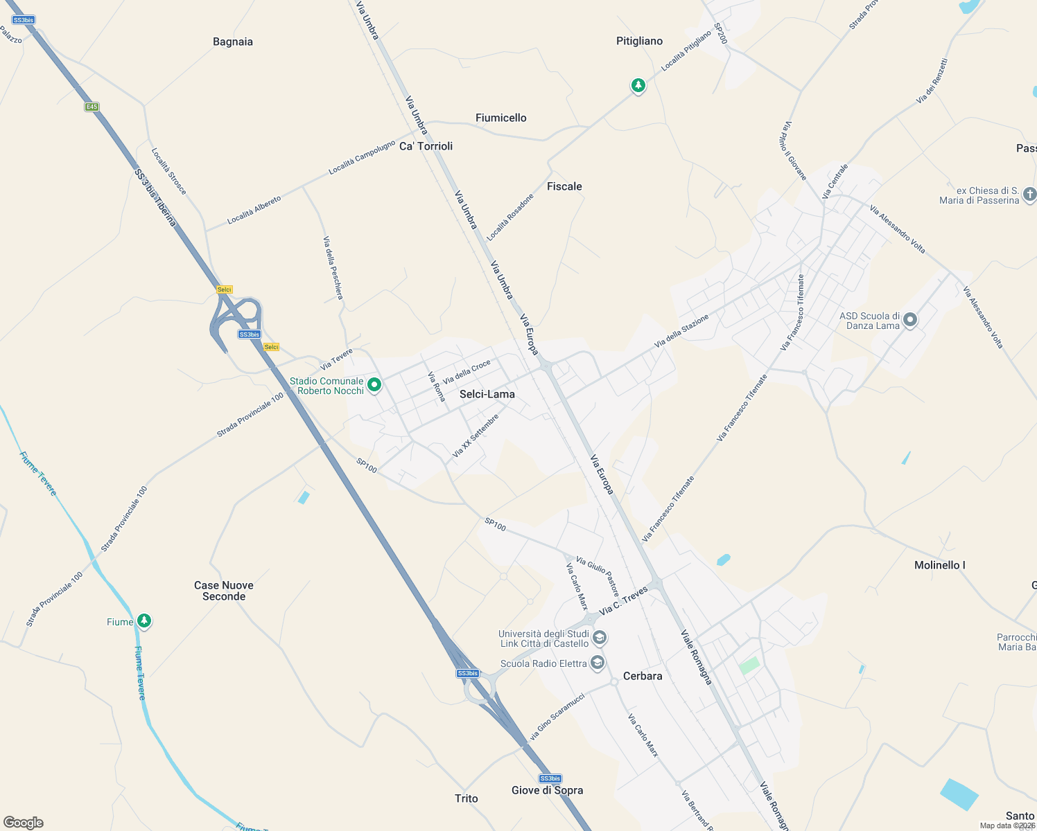 map of restaurants, bars, coffee shops, grocery stores, and more near 18 Via del Lavoro in Selci-lama
