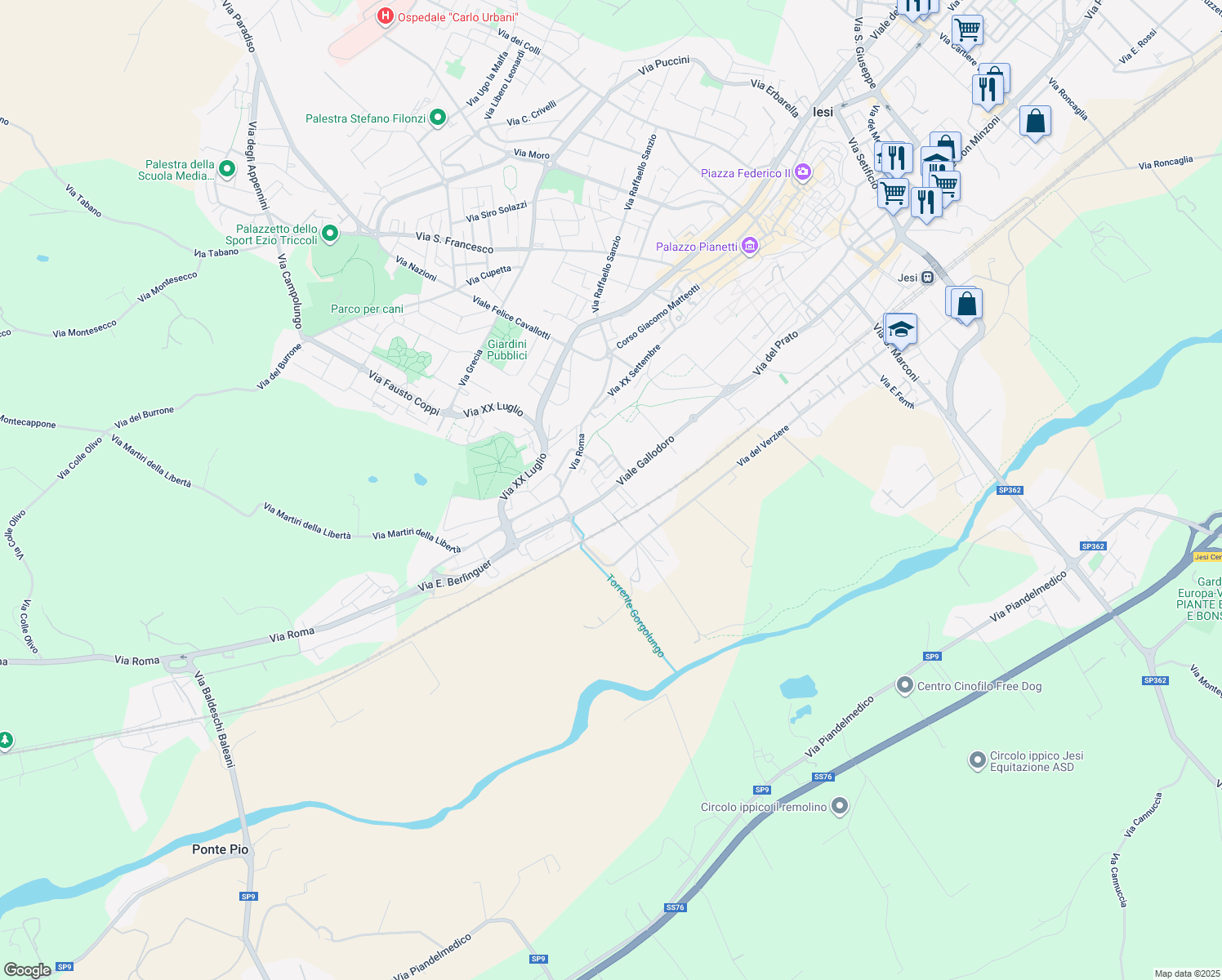 map of restaurants, bars, coffee shops, grocery stores, and more near 38 Via Zara in Jesi