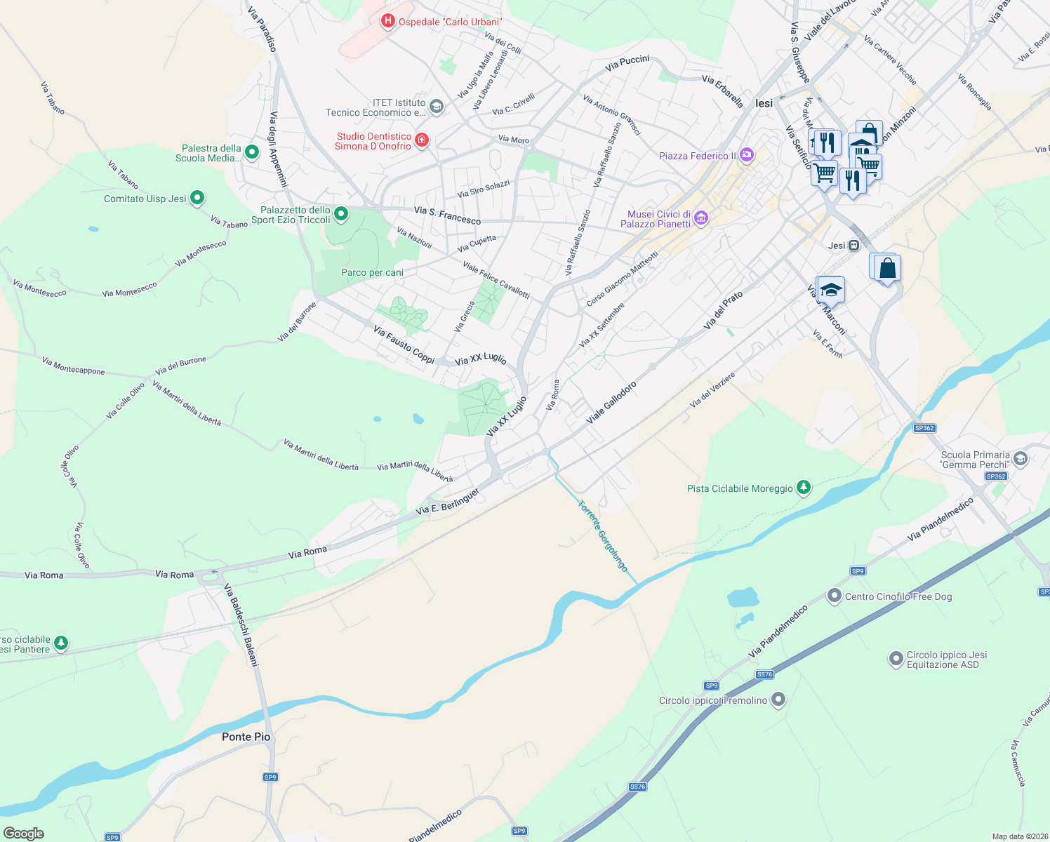 map of restaurants, bars, coffee shops, grocery stores, and more near in Iesi