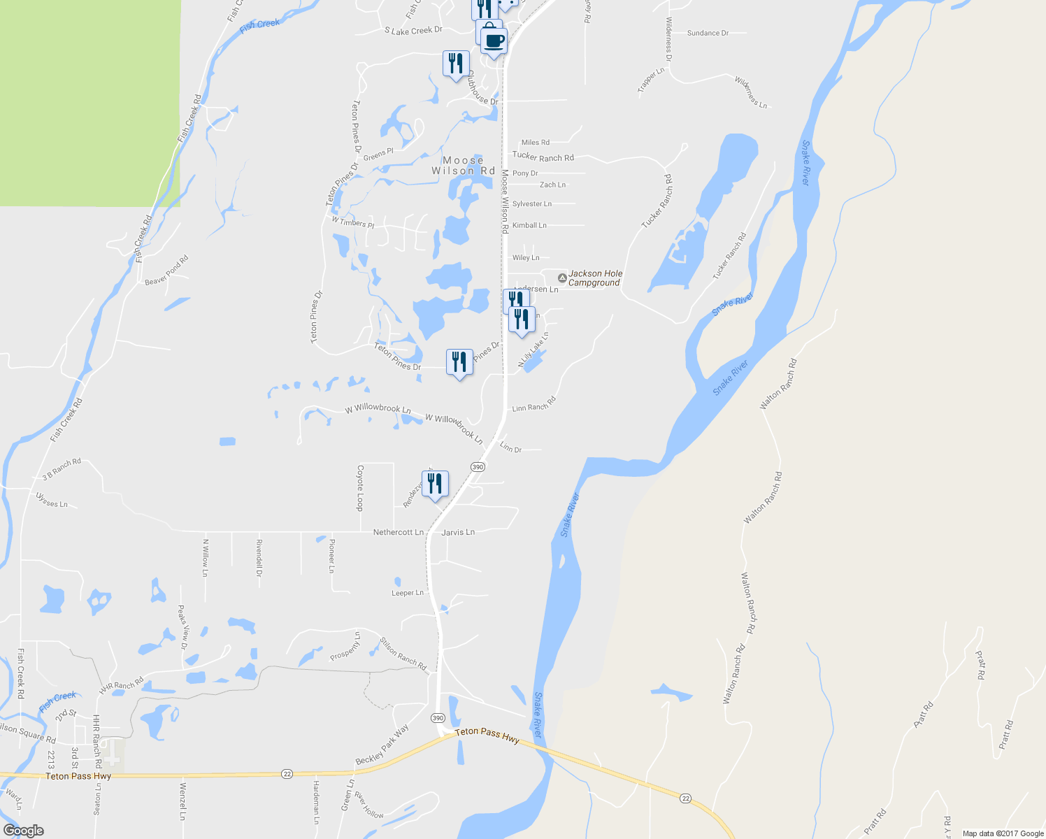 map of restaurants, bars, coffee shops, grocery stores, and more near 3932 Linn Ranch Road in Wilson