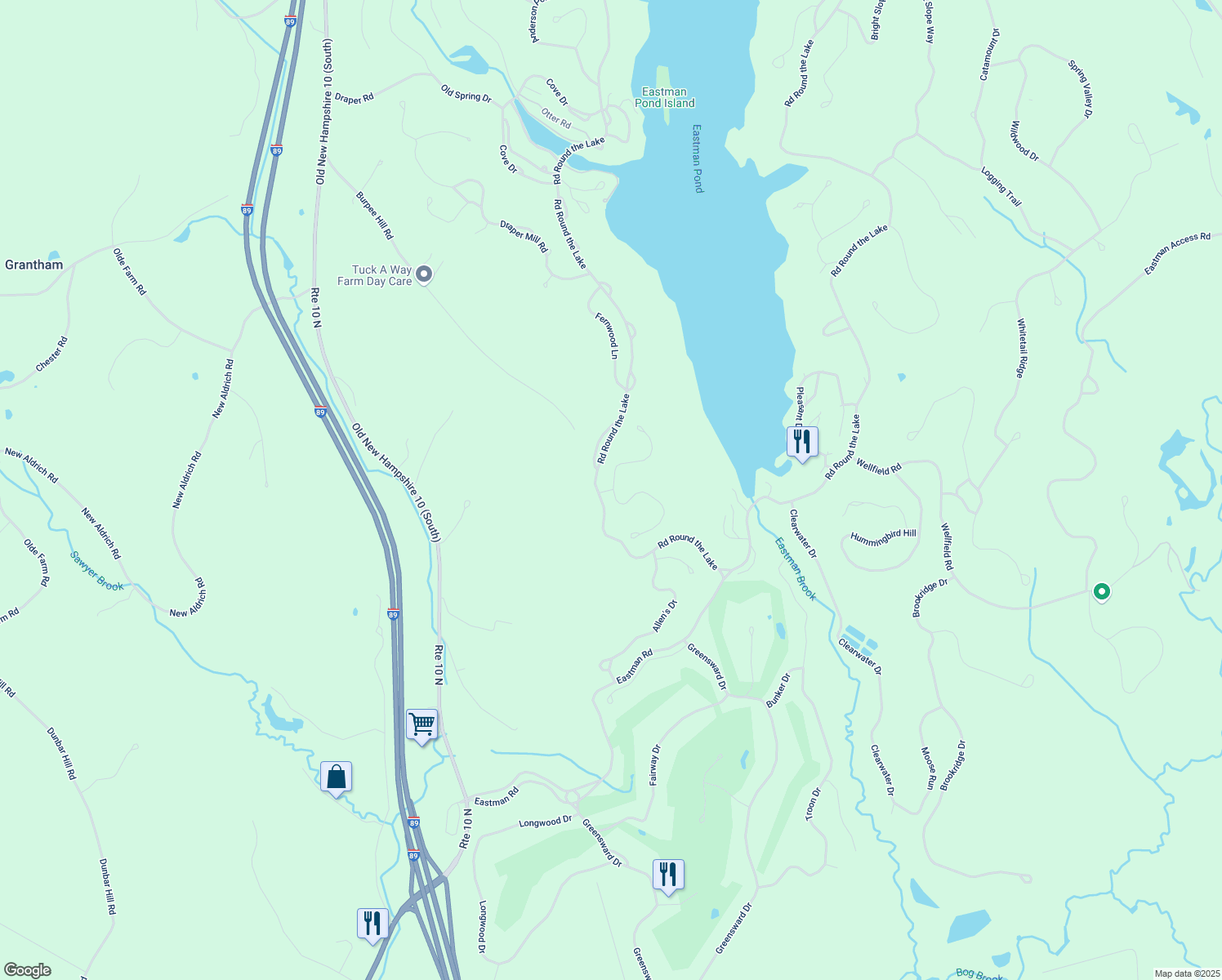 map of restaurants, bars, coffee shops, grocery stores, and more near 18 Slalom Drive in Grantham