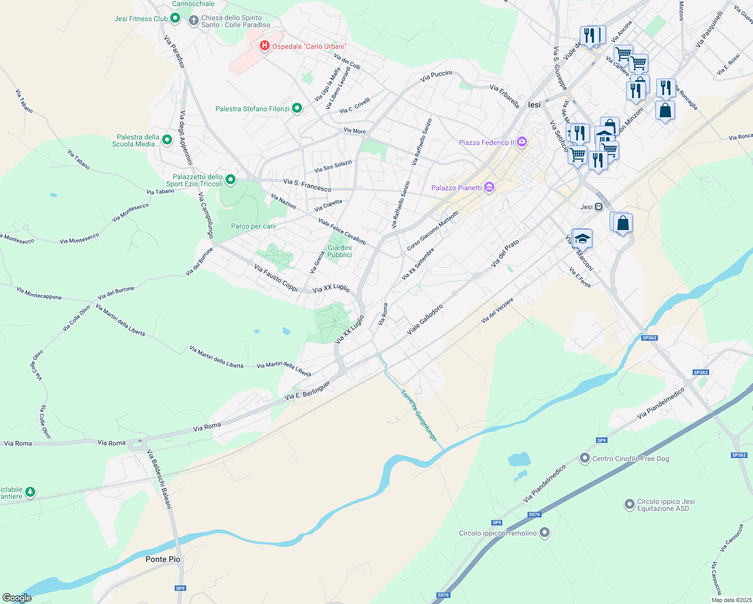 map of restaurants, bars, coffee shops, grocery stores, and more near 9 Via Monte Tabor in Jesi