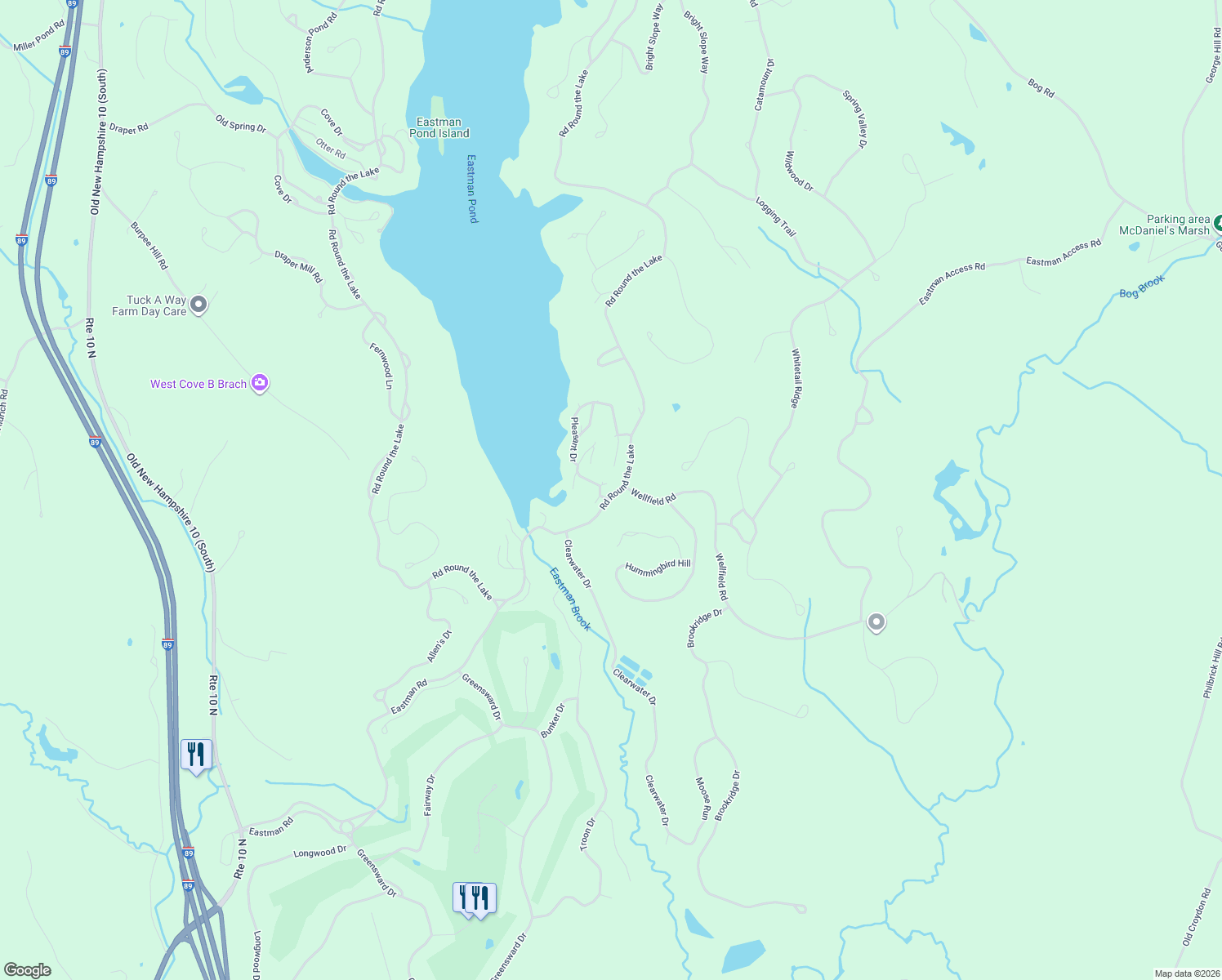 map of restaurants, bars, coffee shops, grocery stores, and more near 76 Pleasant Drive in Grantham