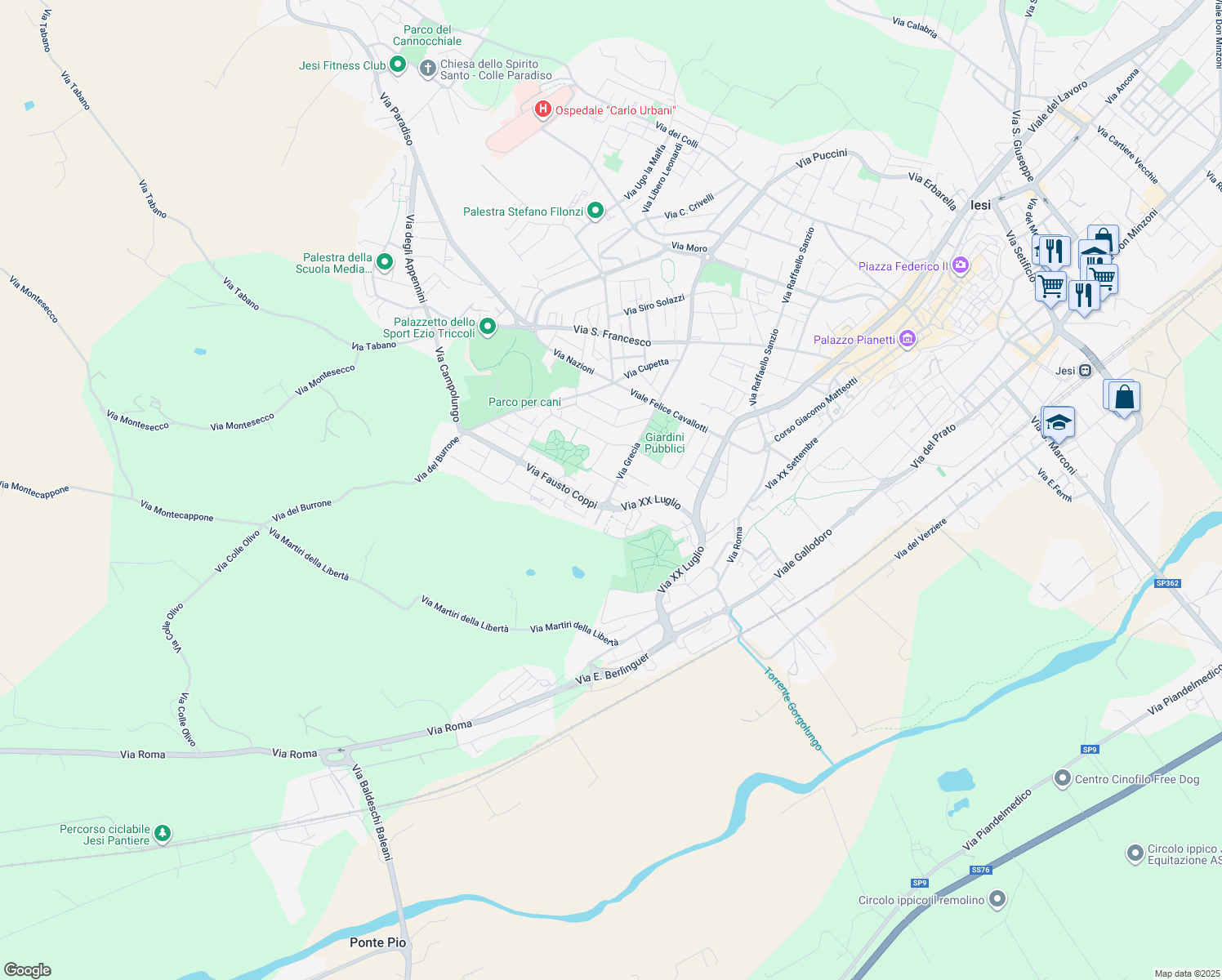 map of restaurants, bars, coffee shops, grocery stores, and more near 4 Via Salvo D'Acquisto in Jesi