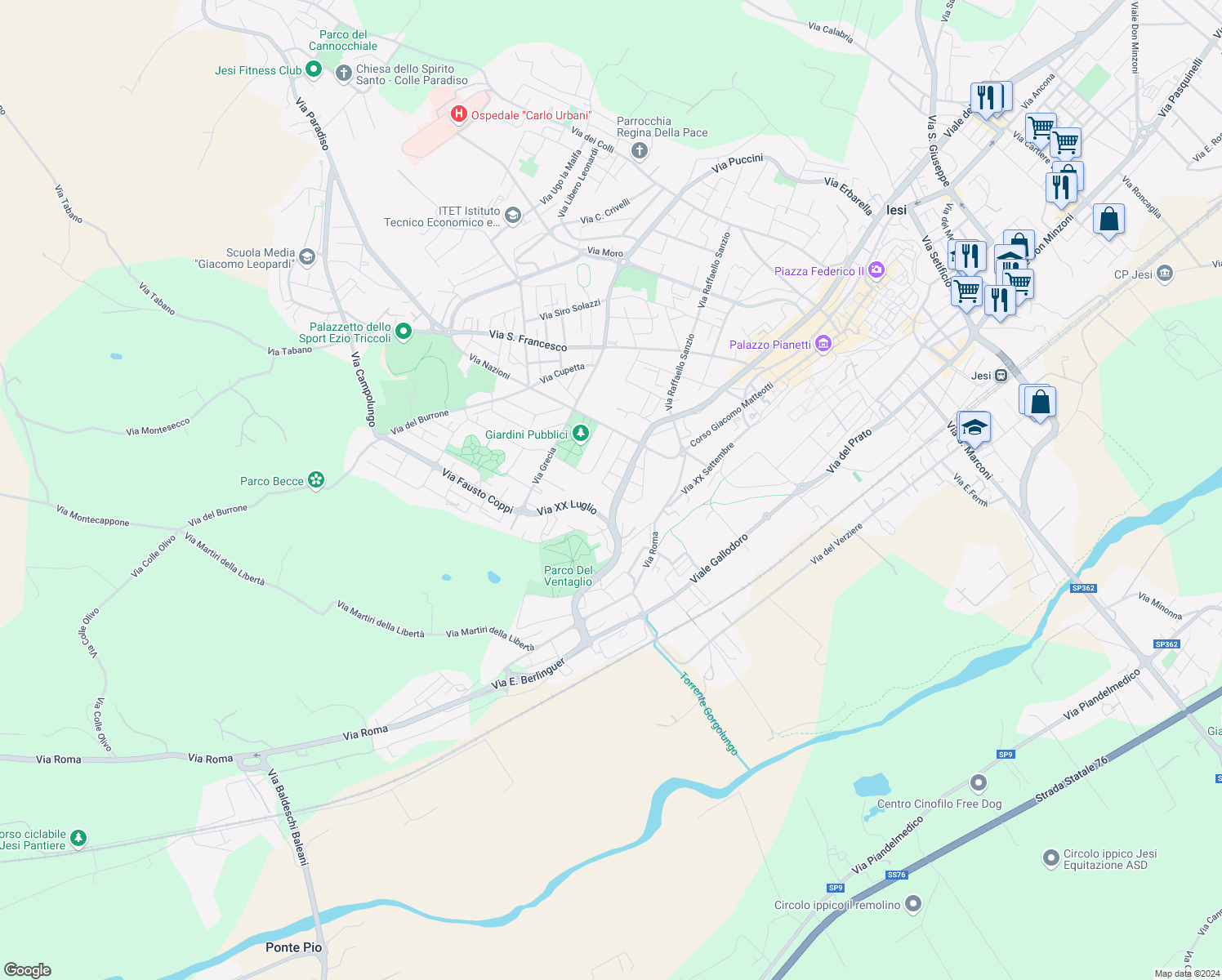 map of restaurants, bars, coffee shops, grocery stores, and more near 15B Via Staffolo in Jesi