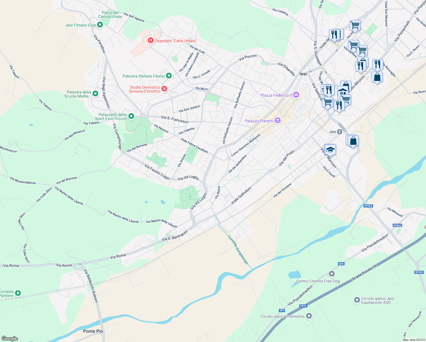 map of restaurants, bars, coffee shops, grocery stores, and more near 2 Via Maiolati in Jesi